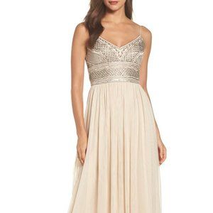 Beaded Bodice Mesh Gown by Adrianna Papell
